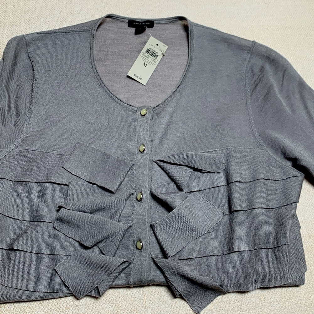 MWT Ann Taylor Grey Ruffled Cardigan